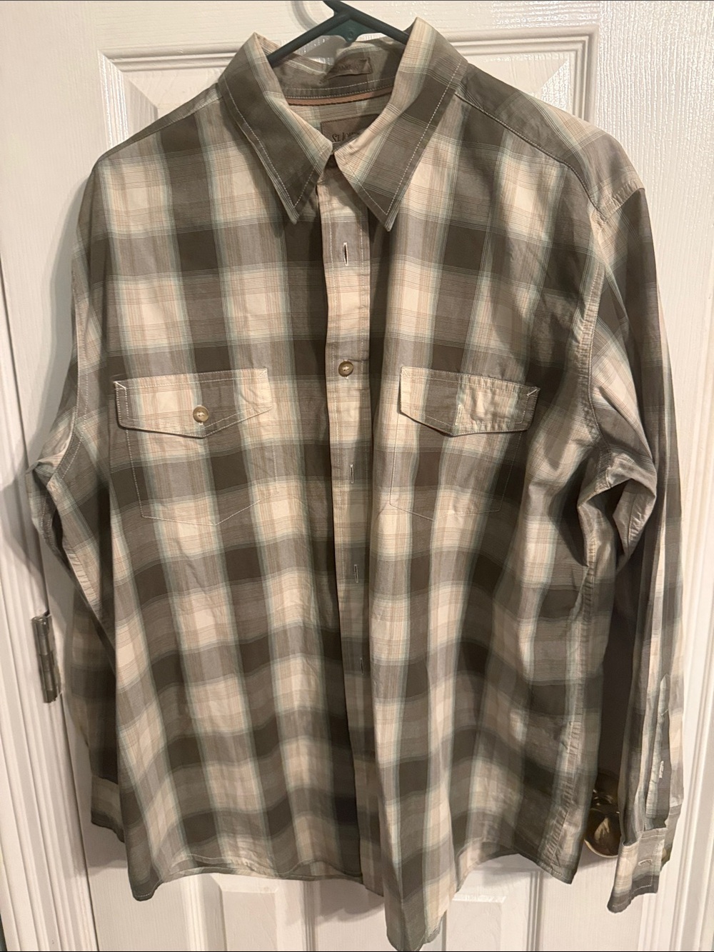 St. John's Bay Olive & Cream Plaid Button-Down Shirt